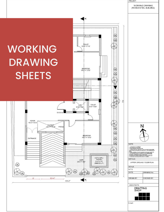 Residential Villa Working Drawing Set (G+2) – 15 Sheets Complete (.DWG)